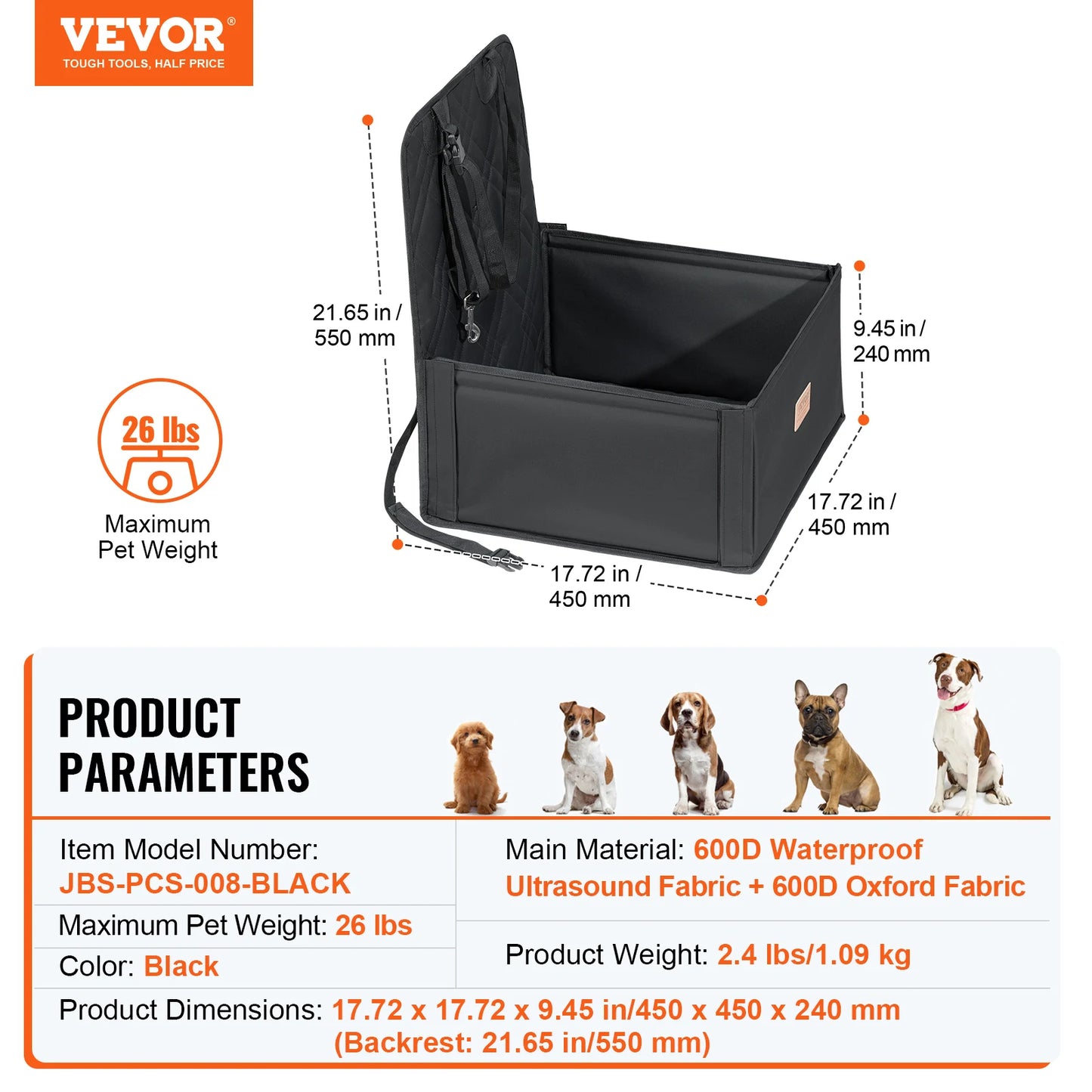 Dog Car Seat Waterproof with Clip-On Safety Leash PP