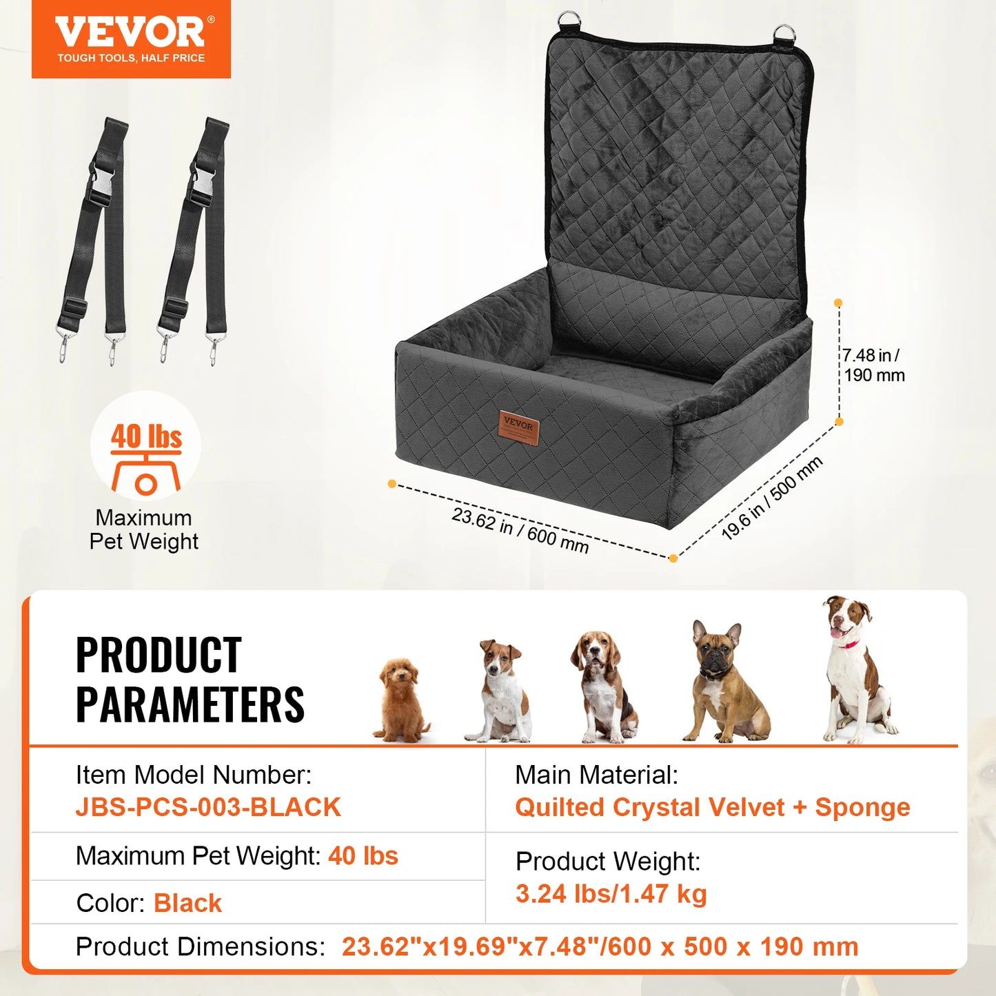 Dog Car Seat Waterproof with Clip-On Safety Leash PP