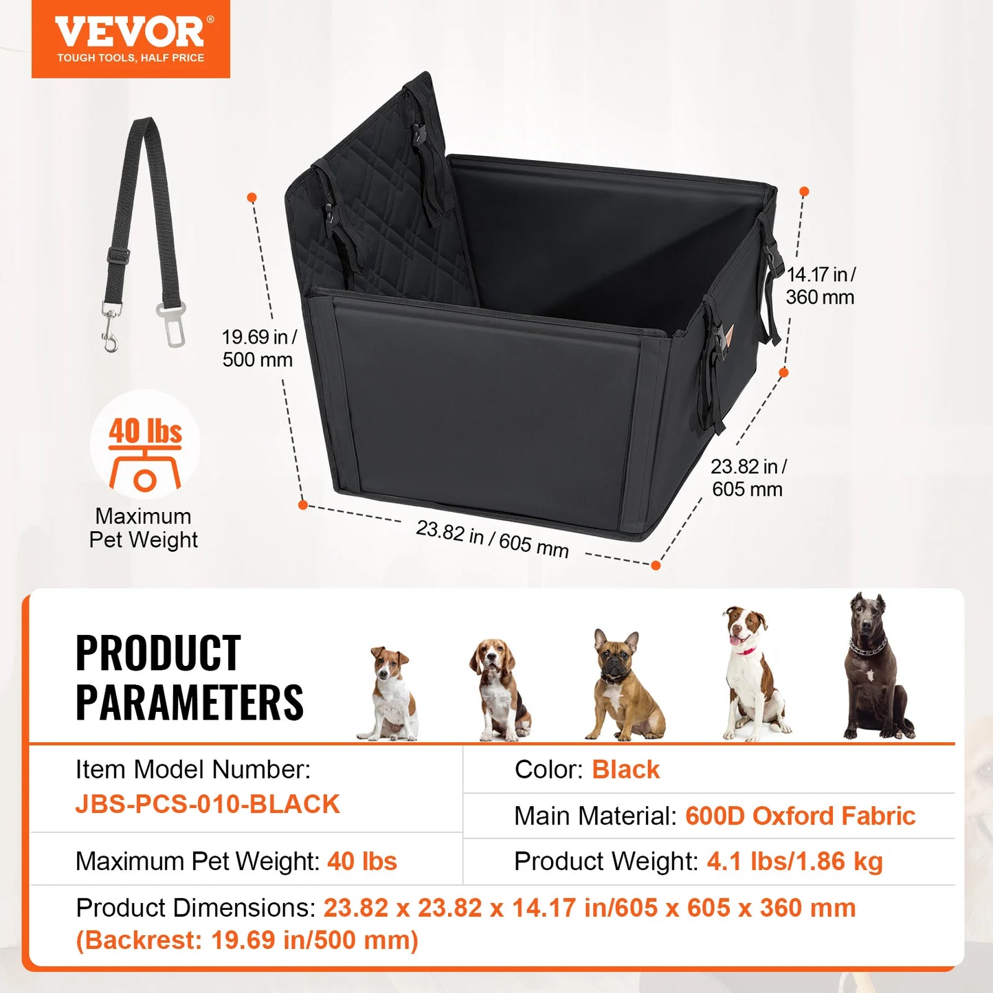 Dog Car Seat Waterproof with Clip-On Safety Leash PP
