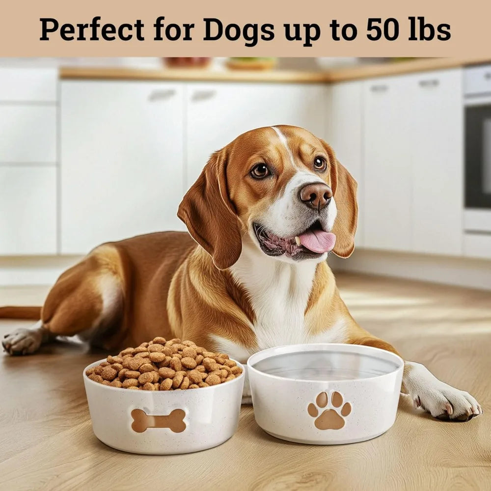Ceramic Dog Bowl Set of 2 with Anti-Skid Base - 6.5" Wide x 2.5" Tall Ceramic Dog Bowl