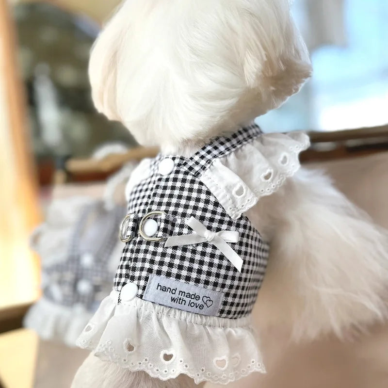 Lace Puppy Summer Clothes for Small Dogs Black Red Plaid