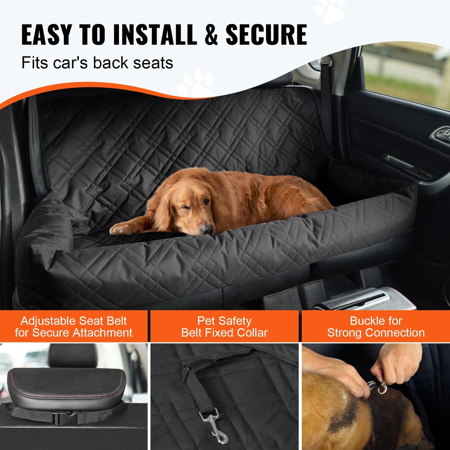 Dog Car Seat Waterproof with Clip-On Safety Leash PP