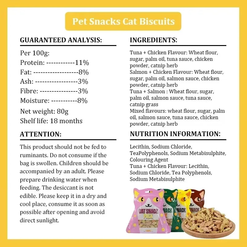Cat Biscuits Salmon , Chicken ,Tuna Easy To Eat Digest Crispy Catnip