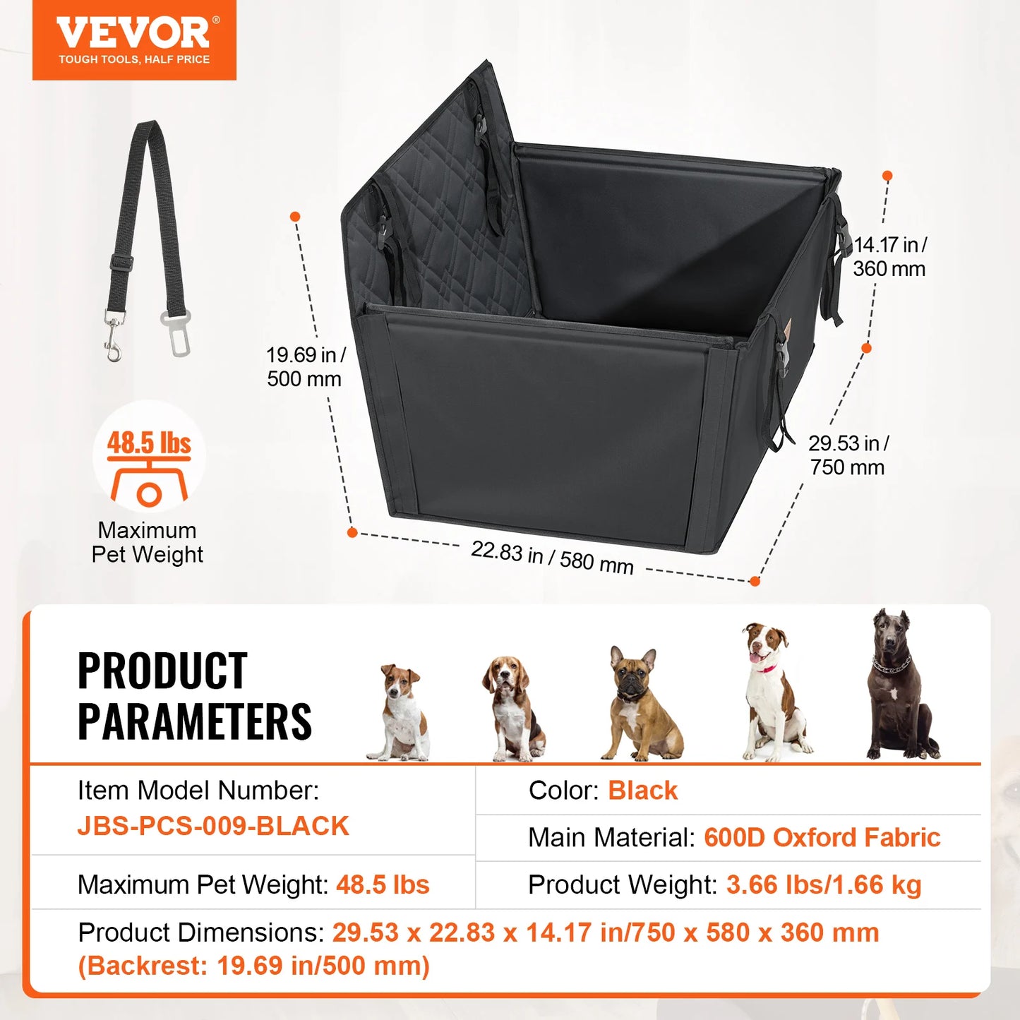 Dog Car Seat Waterproof with Clip-On Safety Leash PP