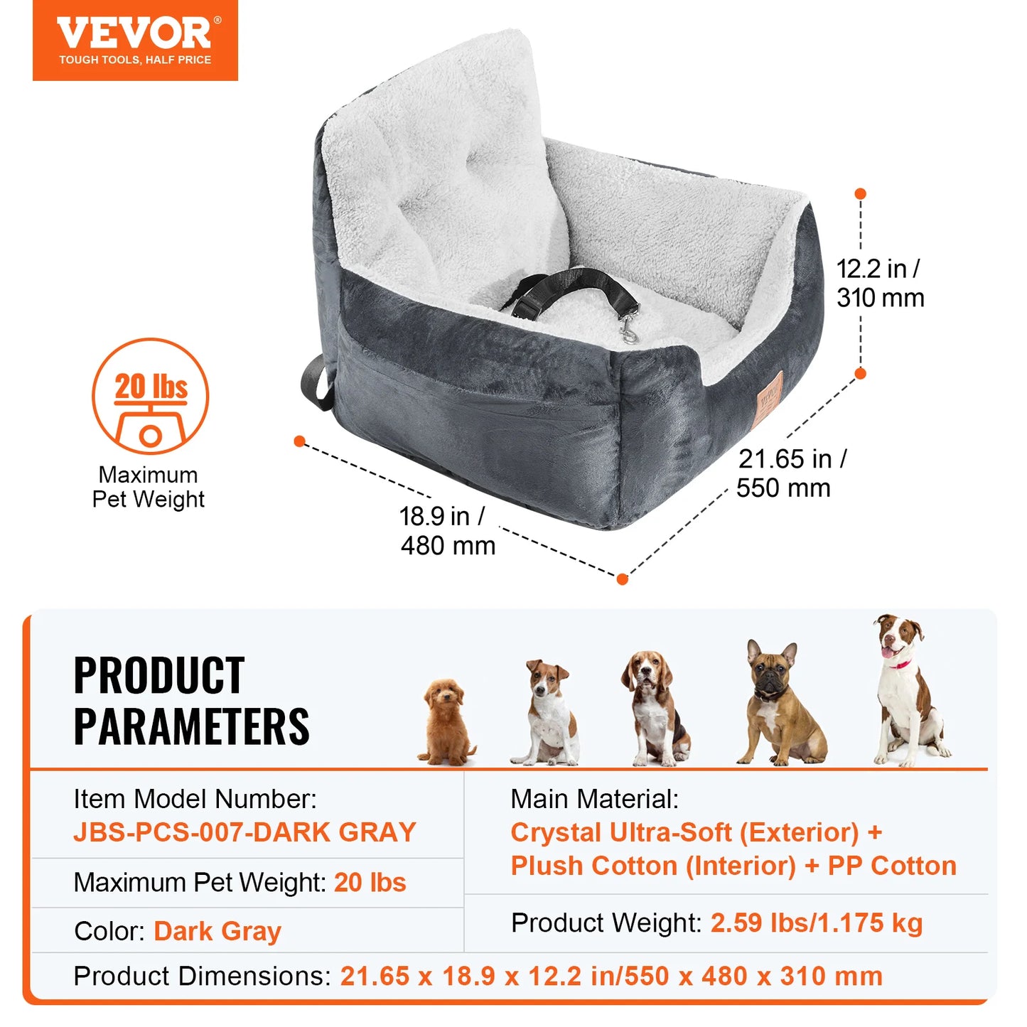 Dog Car Seat Waterproof with Clip-On Safety Leash PP