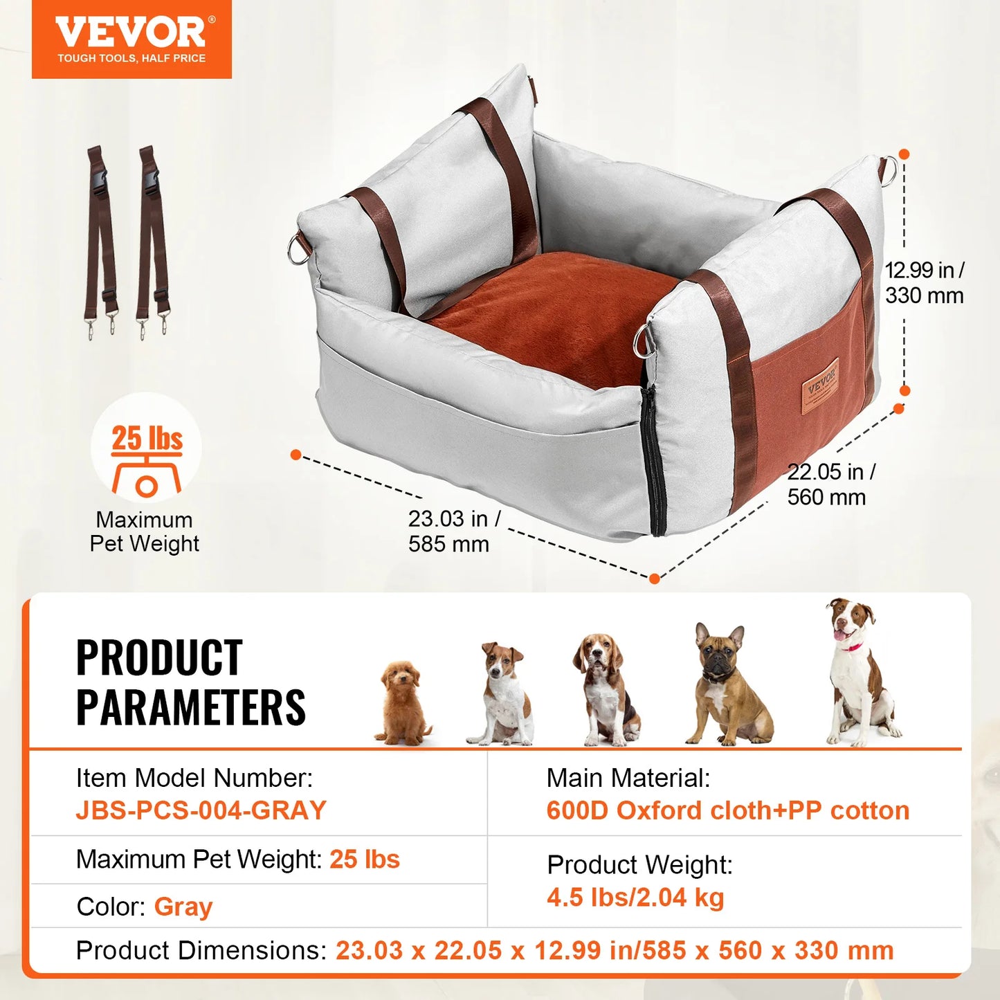 Dog Car Seat Waterproof with Clip-On Safety Leash PP