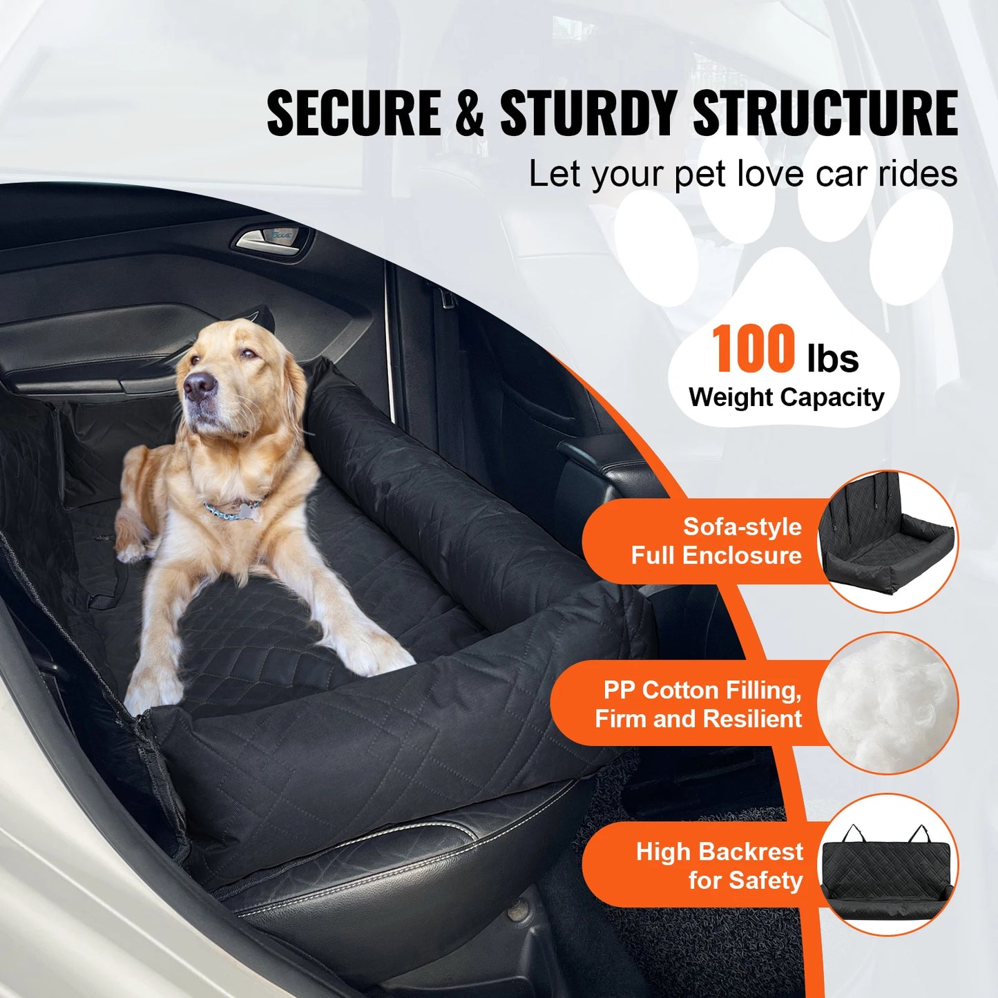Dog Car Seat Waterproof with Clip-On Safety Leash PP