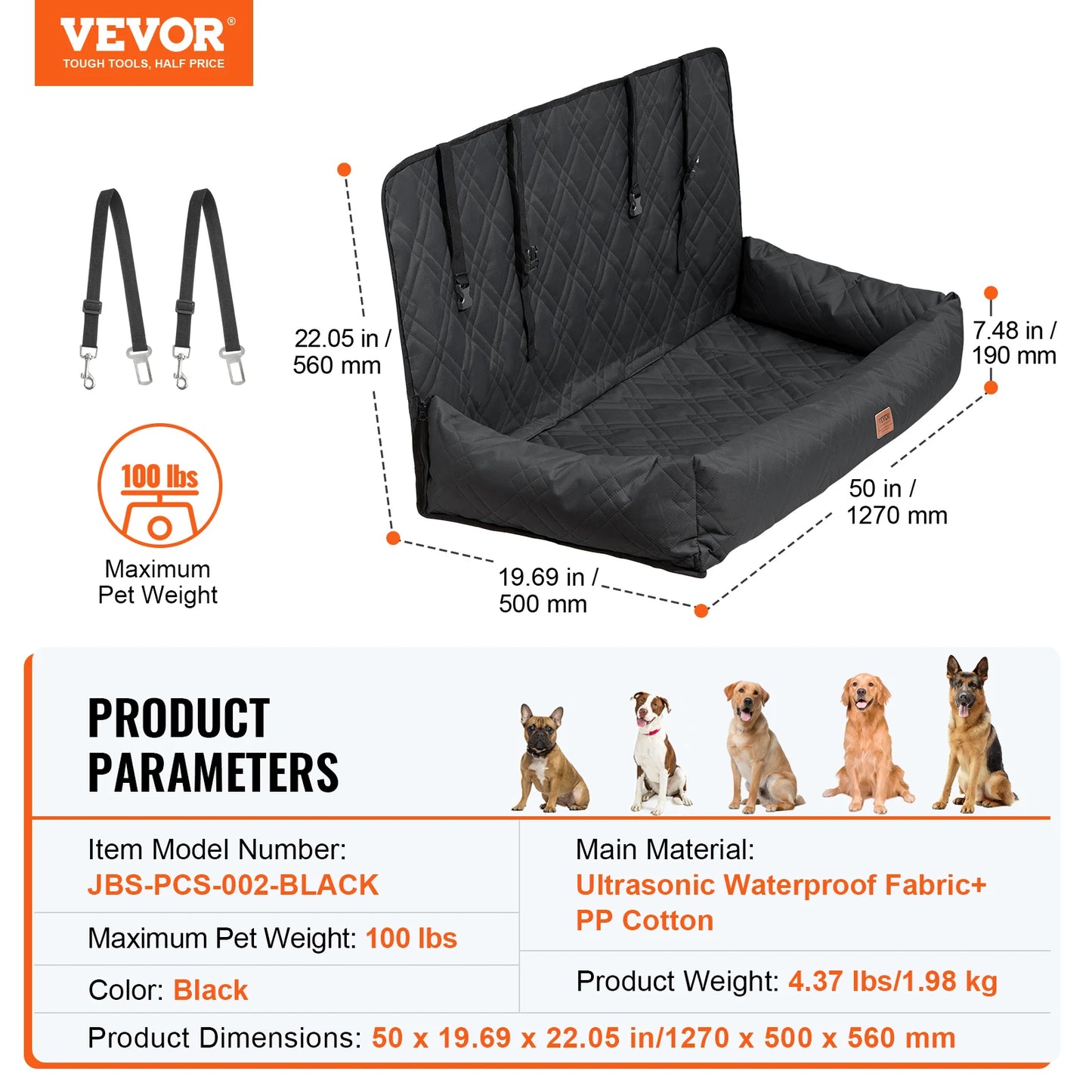 Dog Car Seat Waterproof with Clip-On Safety Leash PP