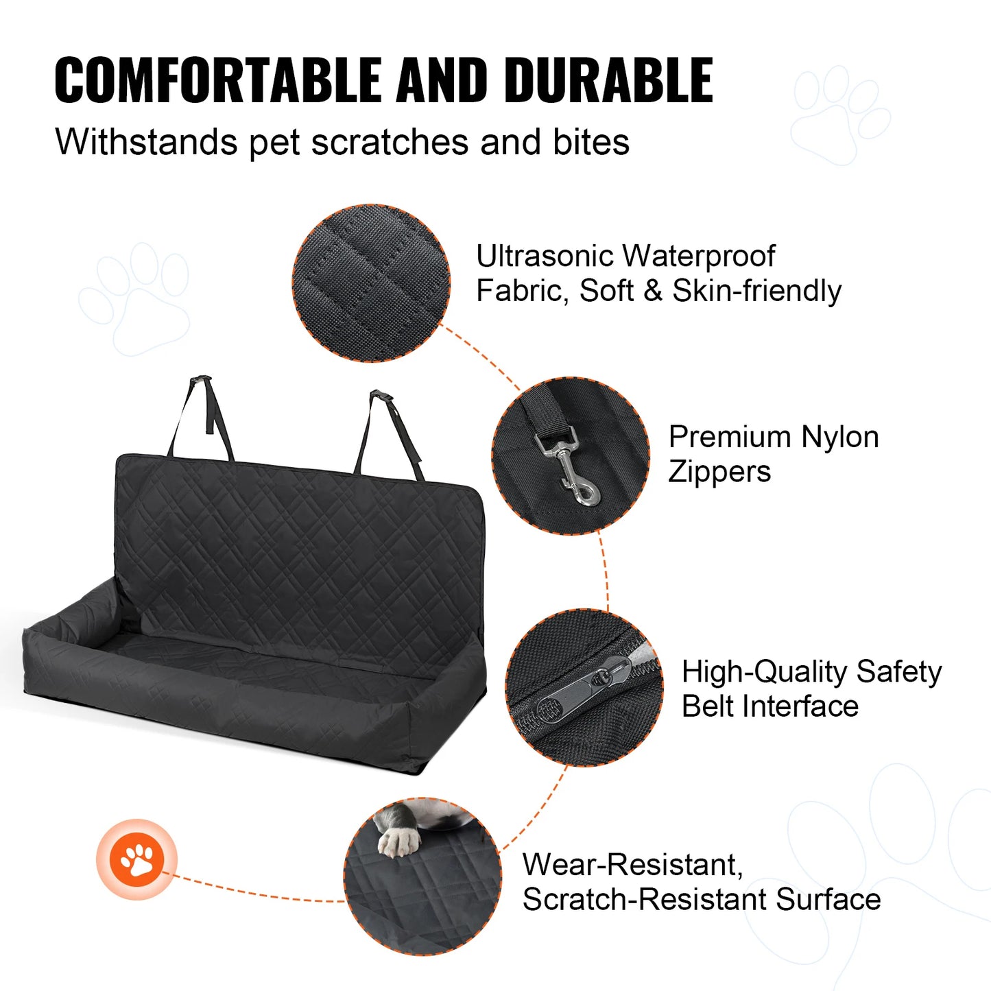 Dog Car Seat Waterproof with Clip-On Safety Leash PP
