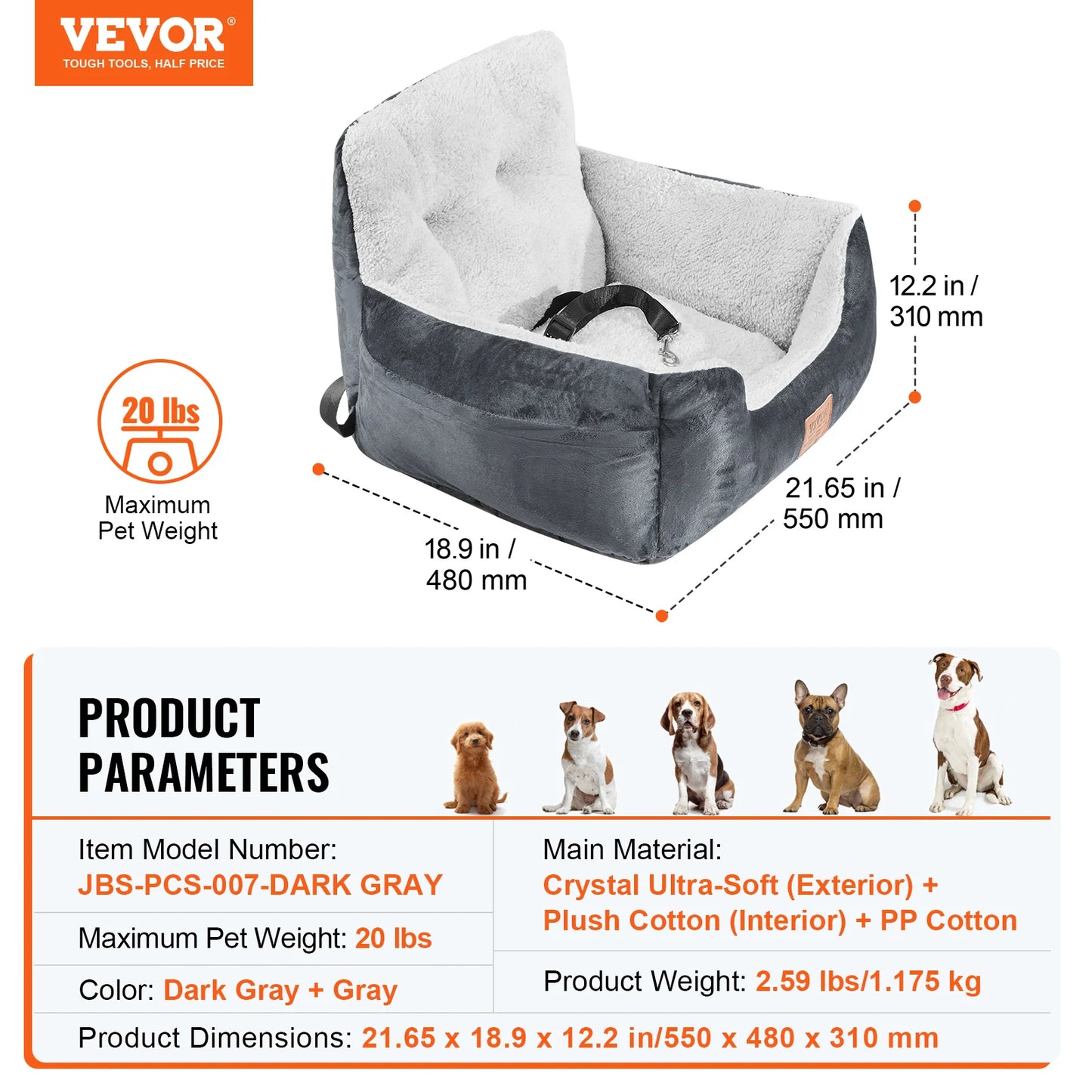Dog Car Seat Waterproof with Clip-On Safety Leash PP