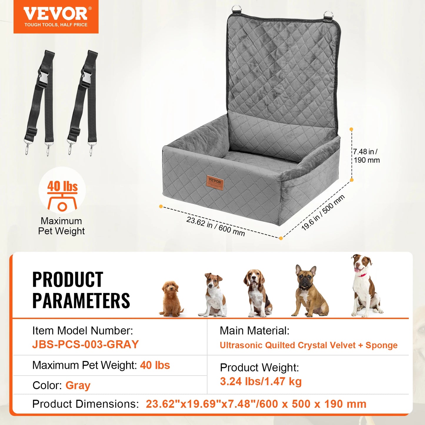 Dog Car Seat Waterproof with Clip-On Safety Leash PP