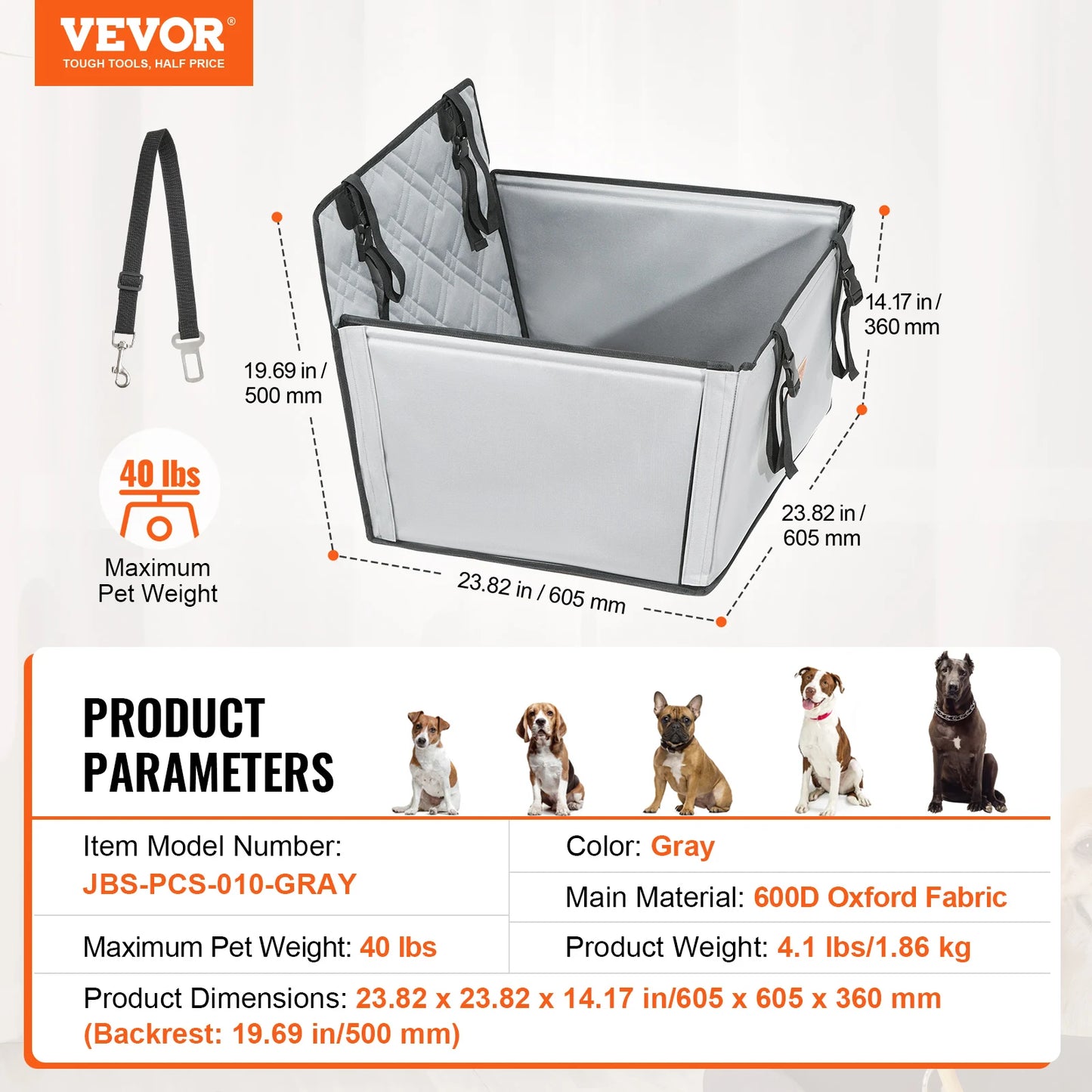Dog Car Seat Waterproof with Clip-On Safety Leash PP
