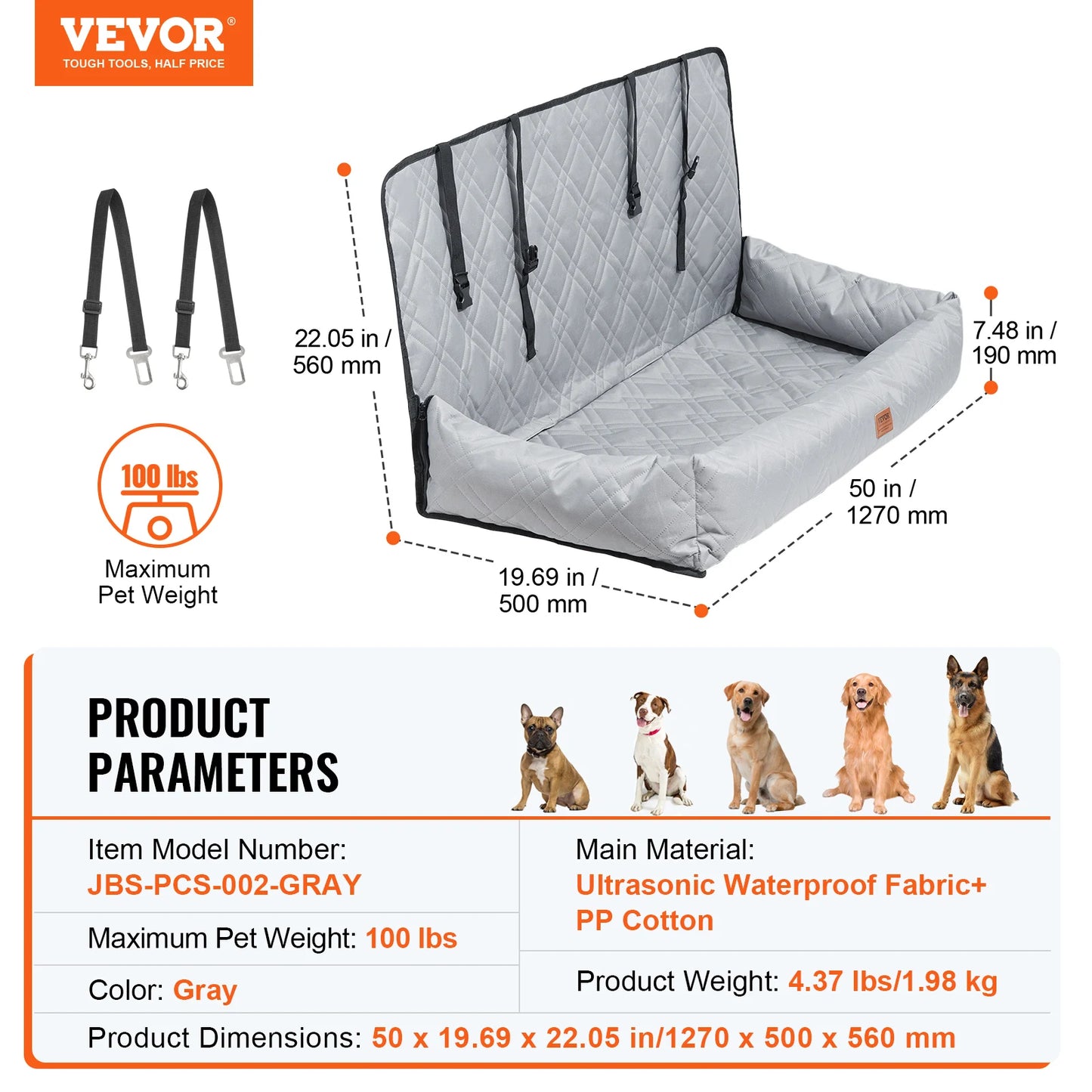 Dog Car Seat Waterproof with Clip-On Safety Leash PP