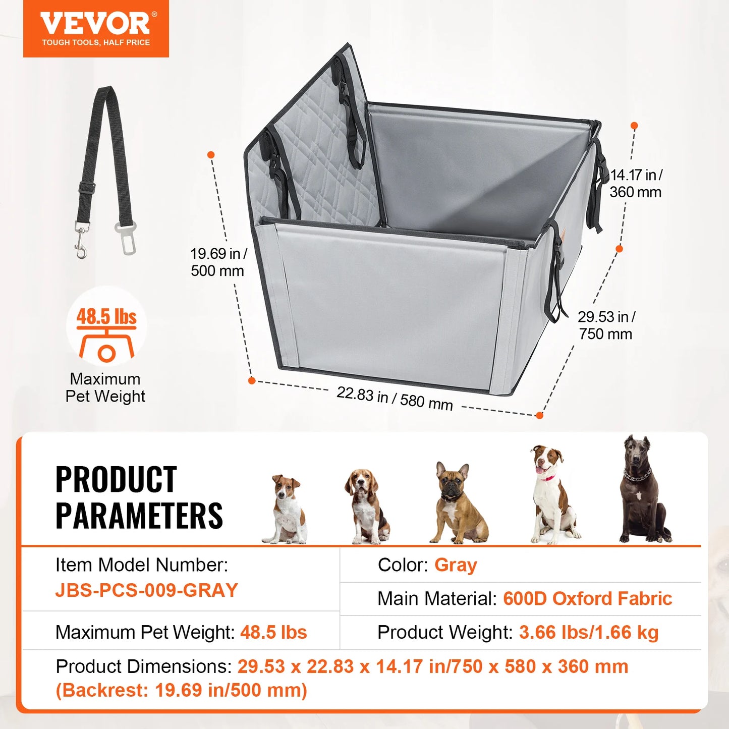 Dog Car Seat Waterproof with Clip-On Safety Leash PP