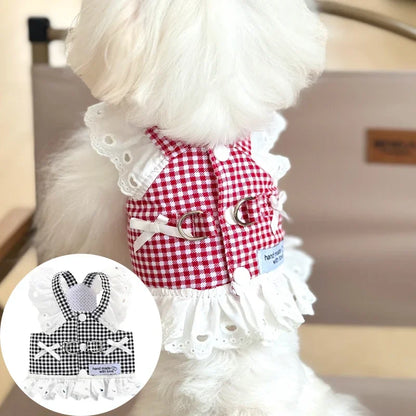 Lace Puppy Summer Clothes for Small Dogs Black Red Plaid