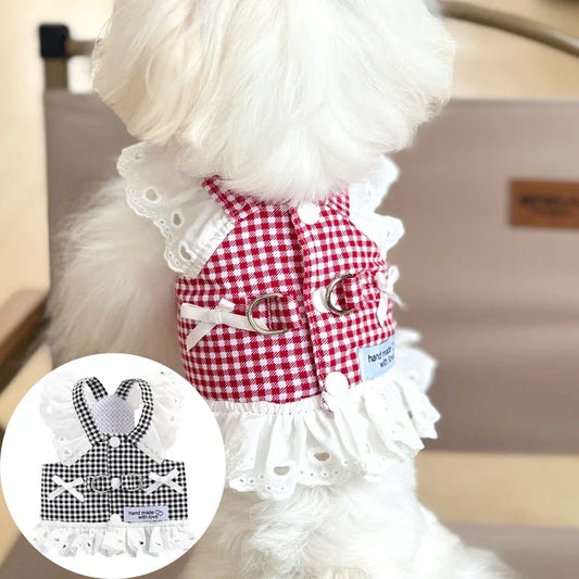 Lace Puppy Summer Clothes for Small Dogs Black Red Plaid
