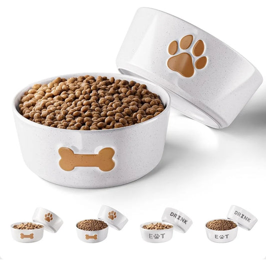 Ceramic Dog Bowl Set of 2 with Anti-Skid Base - 6.5" Wide x 2.5" Tall Ceramic Dog Bowl